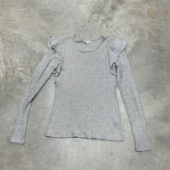 Lucky Brand Tops - Light weight‎ grey rubbed sweater with ruffles around arm / Size S / Lucky Brand